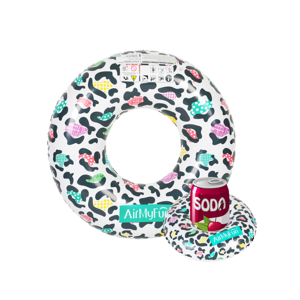 Bouée Gonflable XXL et Porte Boisson Gonflable pour Piscine & Plage - Pack Evasion Leopard