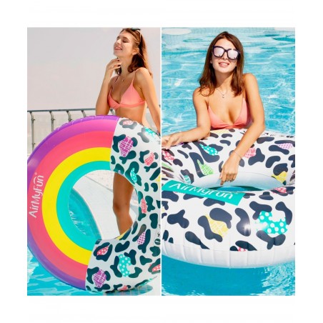 Pack 2 Bouées Gonflables Ronde XXL pour Piscine & Plage Ultra Confort, Flotteur Deluxe - Pack Twin Donut Leopard ø120cm